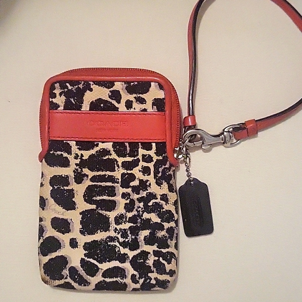 Coach wristlet/wallet phone holder - fabric & leather